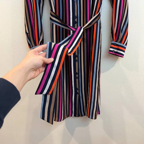 Trina Turk Lamarr Striped Silk Blend Tie Waist Collared Designer Maxi Dress NWT - Picture 3 of 12